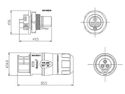  Цилиндрические разъёмы BC01 (3 контакта) 
